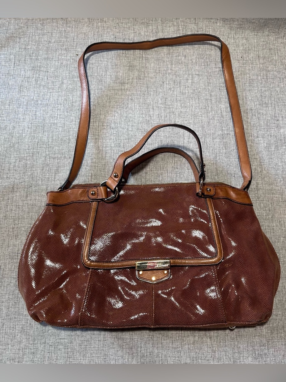 b. makowsky Brown faux snakeskin Shoulder Bag with Tan Trim